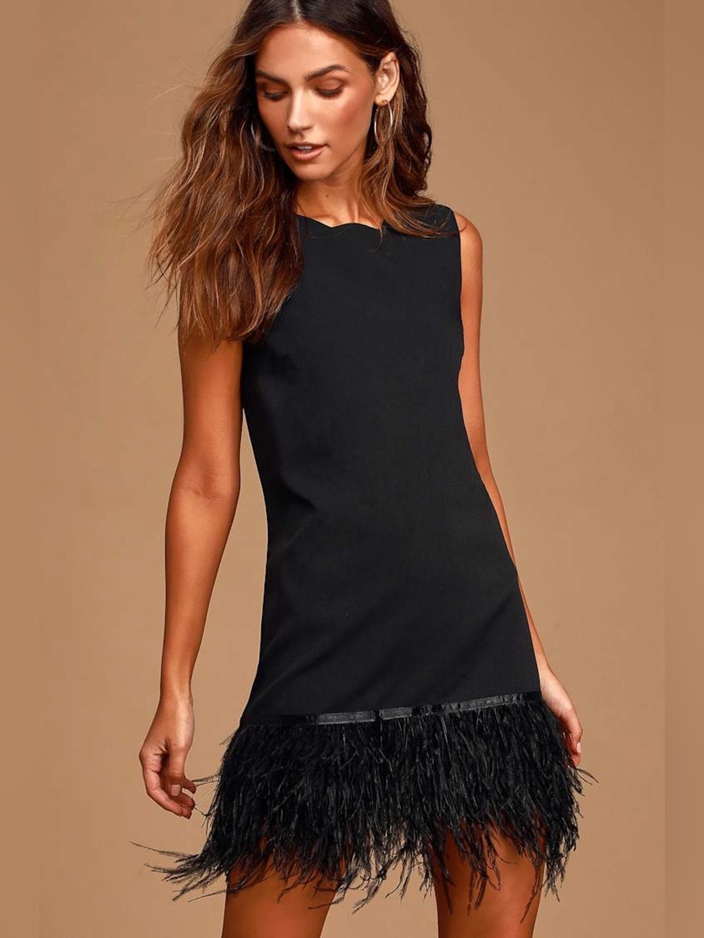 Lulus Stars Above Black Feather Shift Dress